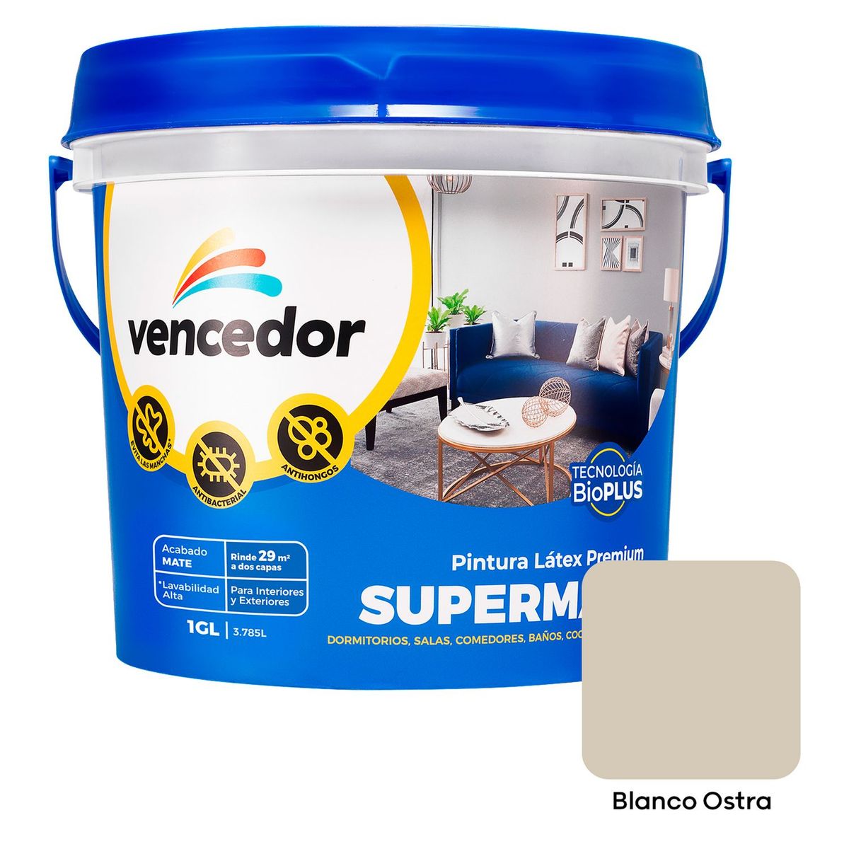 SUPERMATE - Pintura Super Antibacterial Blnaco Ostra 1GL