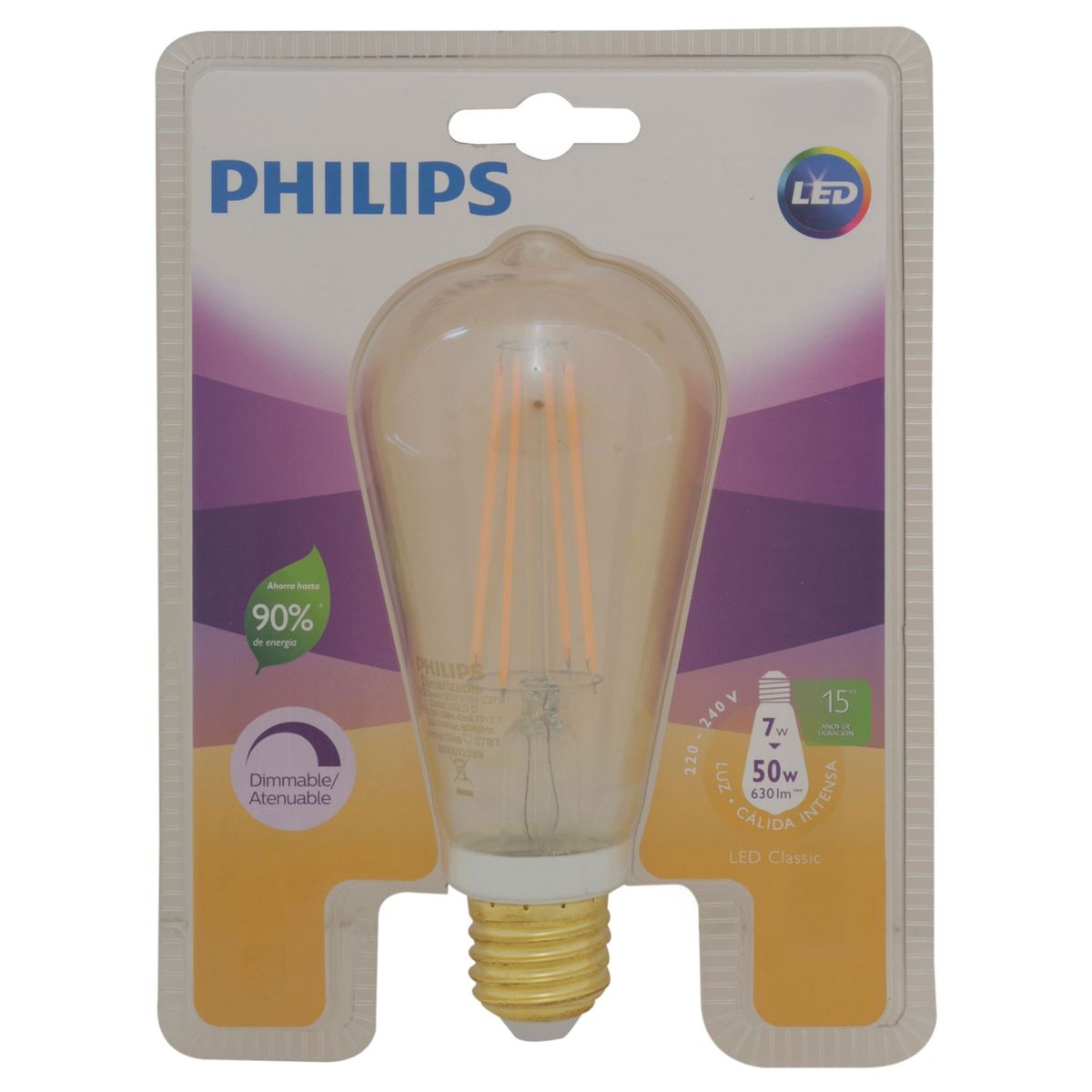PHILIPS - Foco LED Vintage Pera E27 7W Luz Amarilla