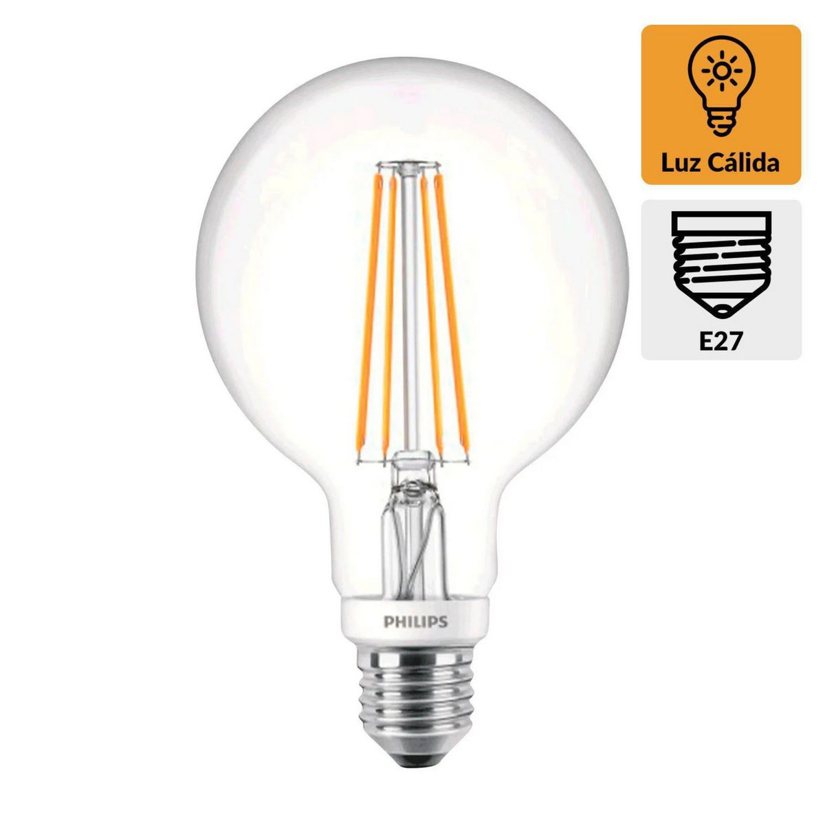 PHILIPS - Foco LED Vintage Globo E27 6W Luz Amarilla