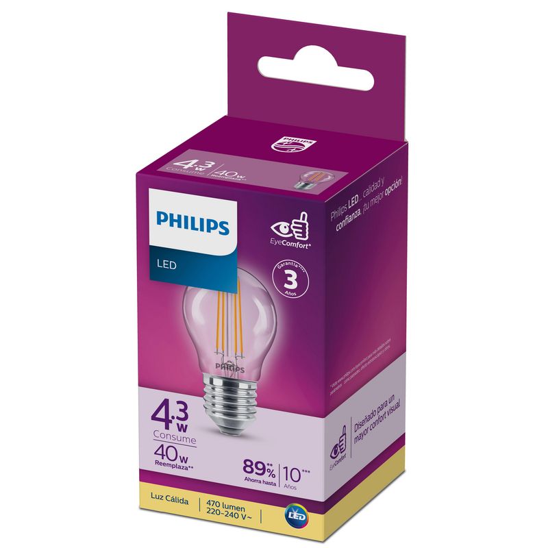 PHILIPS - Foco LED Vintage Mini Bulbo E27 4.3W Luz Amarilla