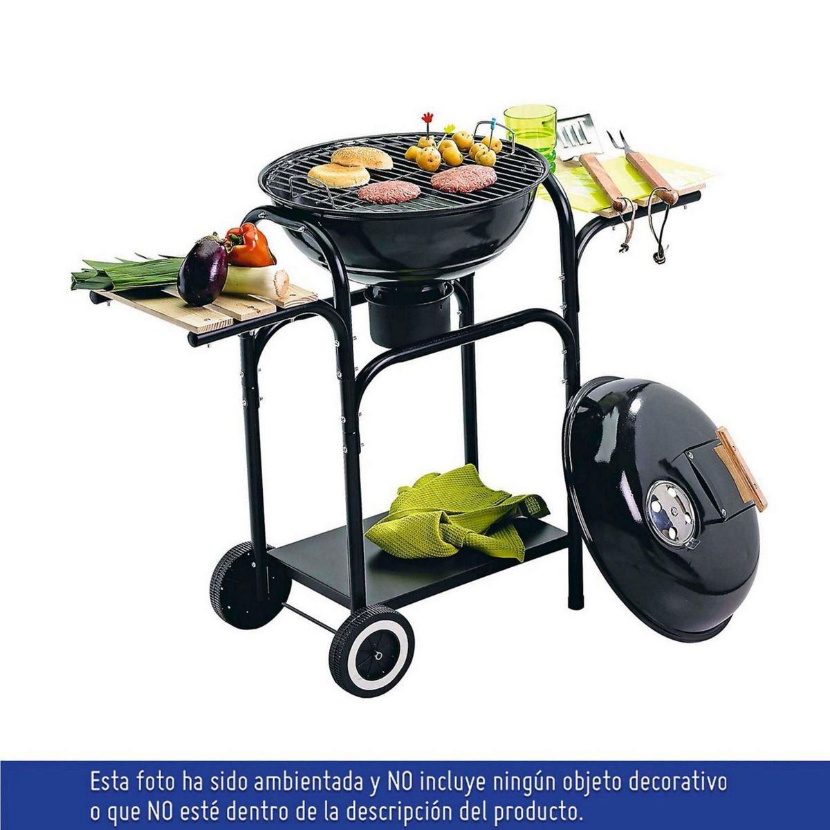 MR BEEF - Parrilla a Carbón Redonda + 2 Bandejas Laterales