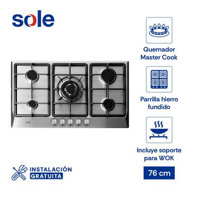 Encimera Empotrable A Gas 5 Hornillas 86cm Sole 3120SOLCO038