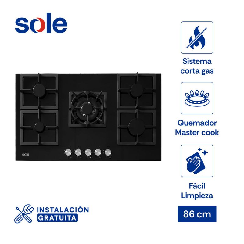 SOLE - Encimera Sole Vidrio Templado 86 Cm