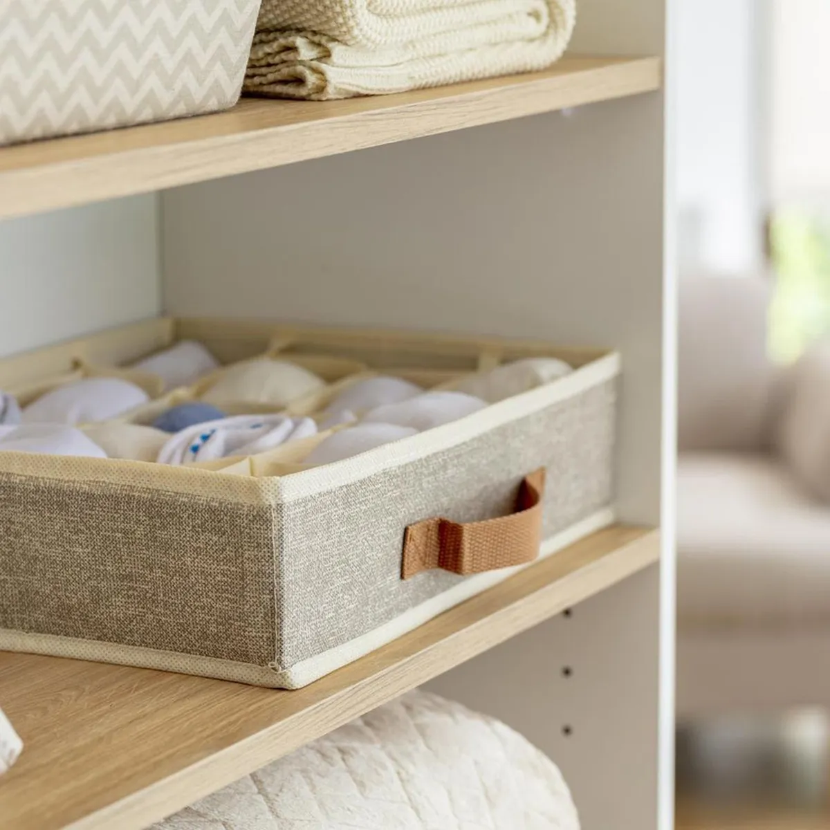 JUST HOME COLLECTION - Caja Organizadora de Tela 16 Divisiones Beige 35x27x9cm