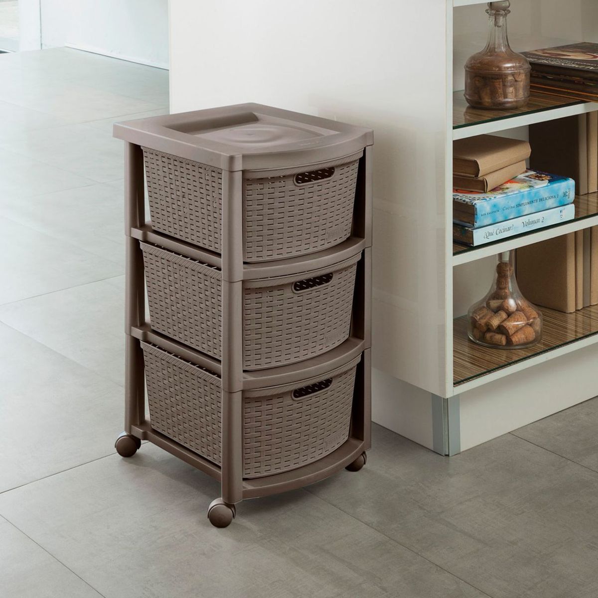 RIMAX - Carrito Organizador 3 Niveles Rattan Mocca