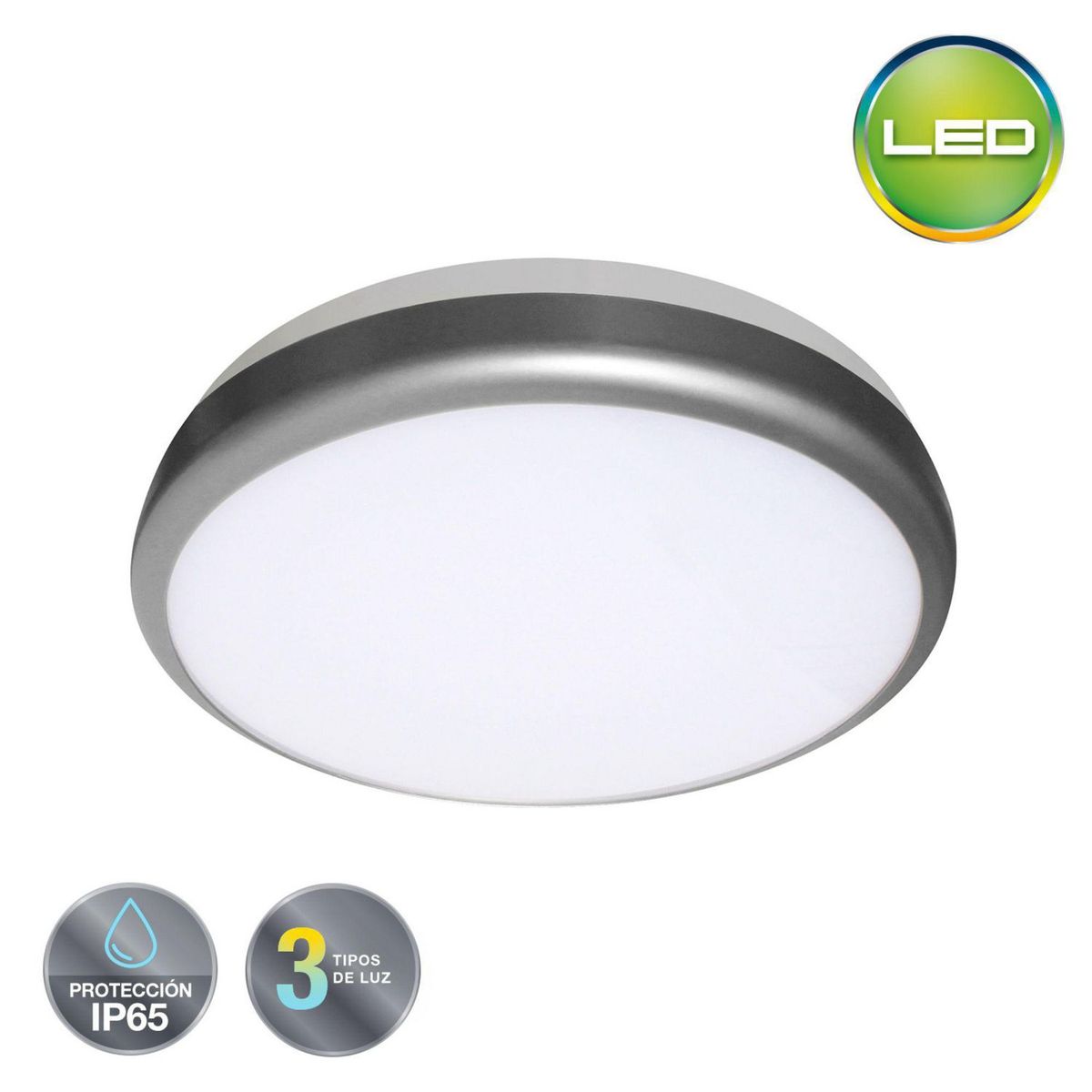 LIGHTECH - Plafon LED Aro 30W 30cm IP65 Silver Luz Cálida