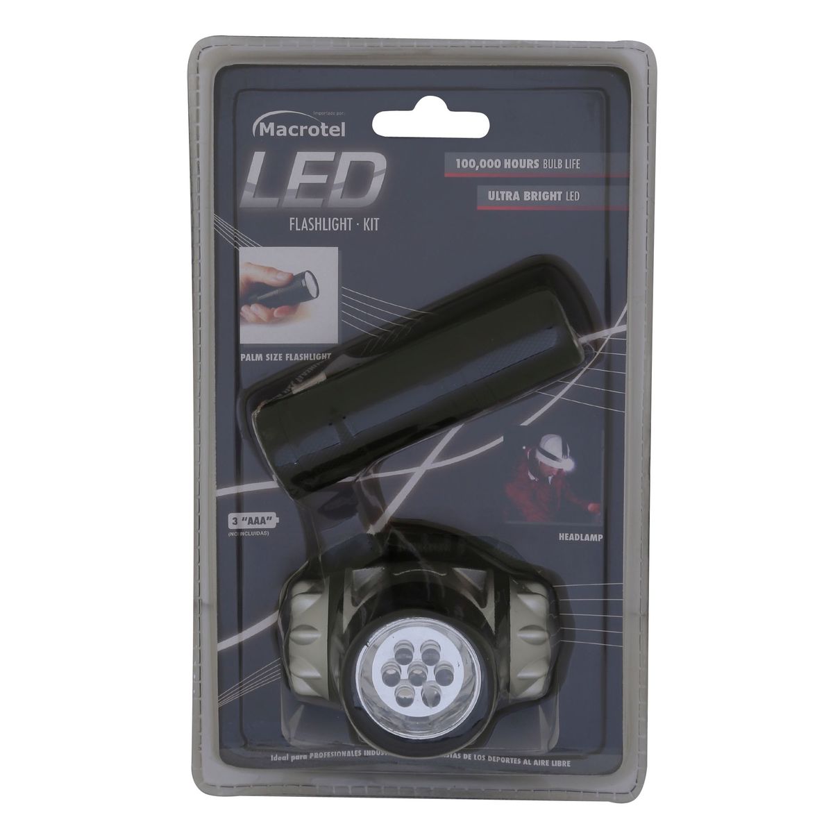 MACROTEL - Pack Linterna de Bolsillo + Linterna de Cabeza LED