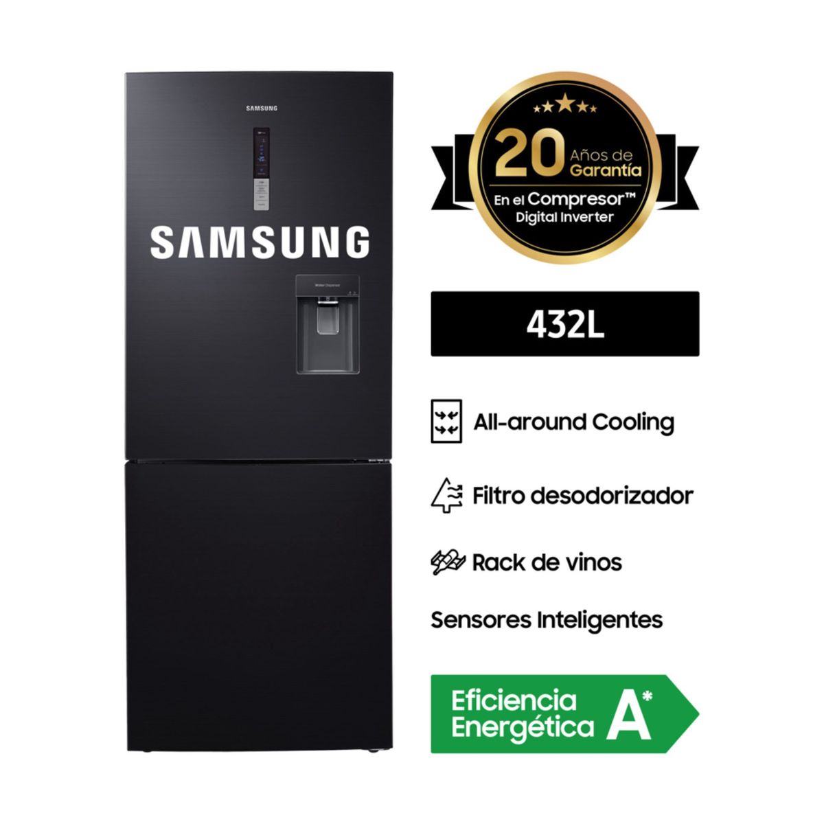 SAMSUNG - Refrigeradora Samsung Bottom Freezer 432 Litros RL4363SBABS/PE