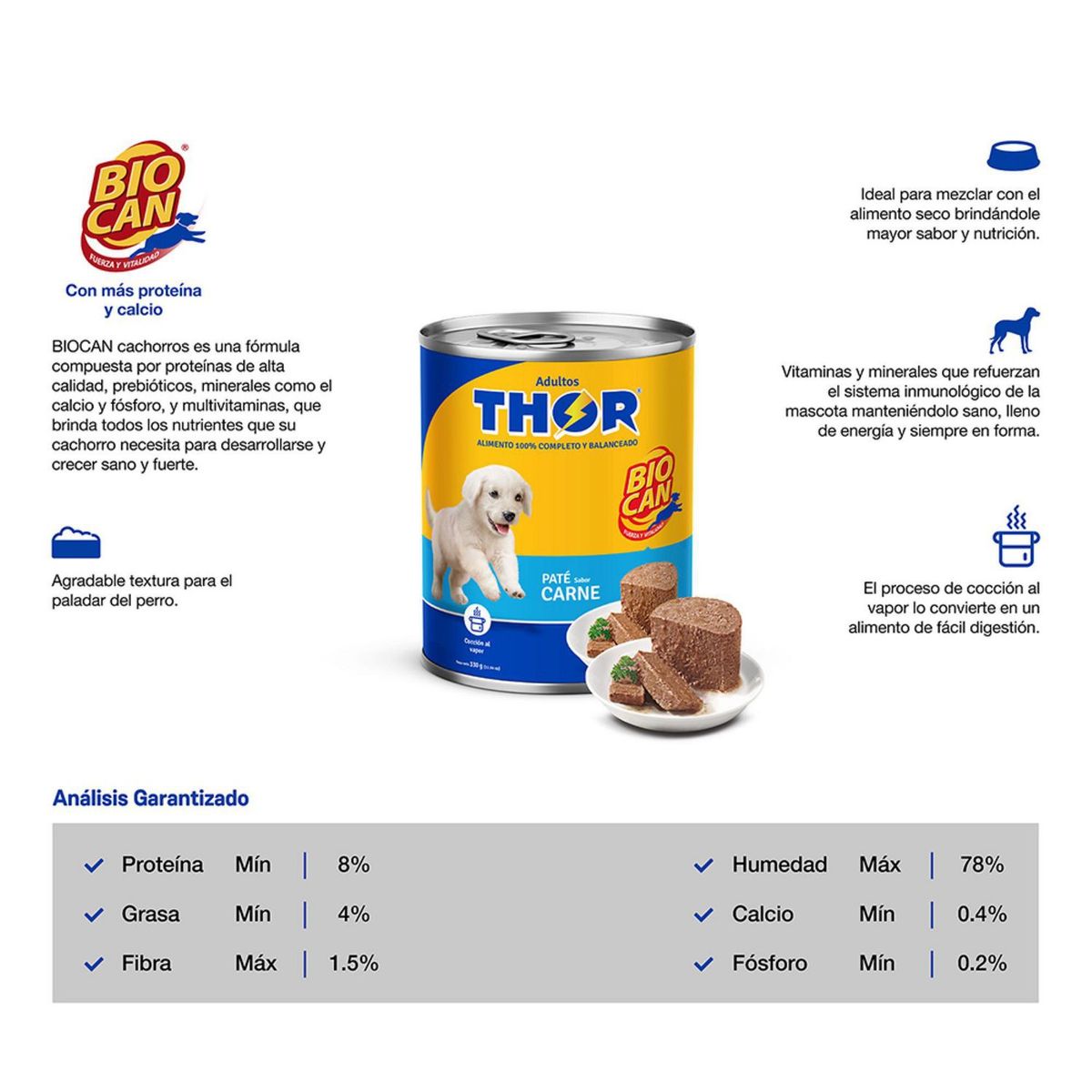 THOR - Thor Cachorros Pate para Perros Lata 330 gr Sabor Carne