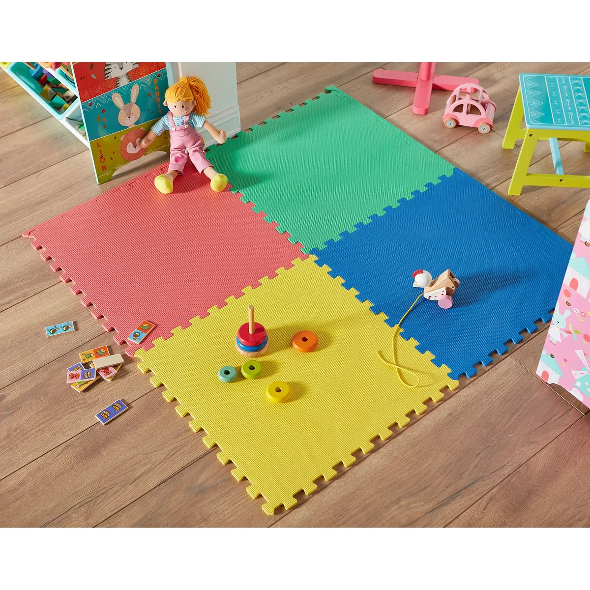 JUST HOME COLLECTION - Piso De Goma Cuadrado de Colores 60x60cm 4Pzs