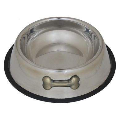 Plato de Acero para Mascotas Raza Grande Color Gris 25.5x6.5x25.5cm