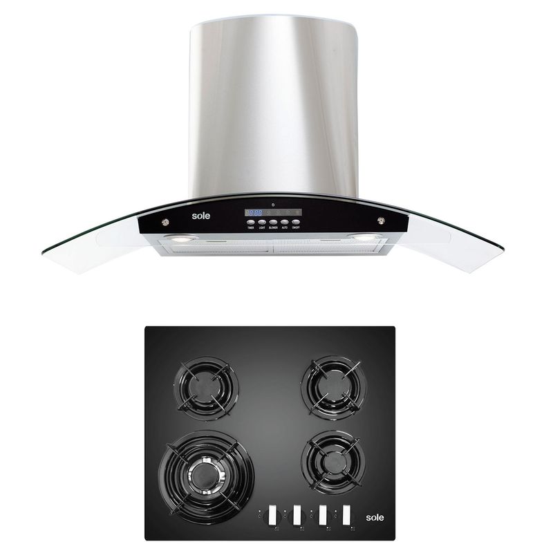 SOLE - Combo Sole Cocina Empotrable 4 Hornillas SOLCO034 + Campana Decorativa 90cm Venus Pluss TURE63CO