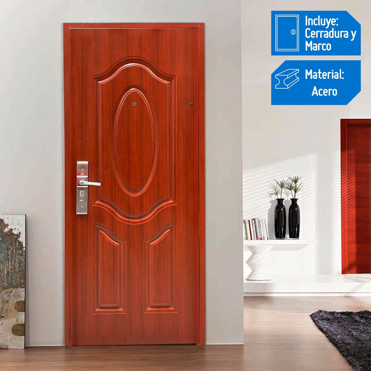 SHERIFF - Puerta Seguridad de Acero 3 paneles Derecha 86 x 205 cm Marco y Cerradura incluido