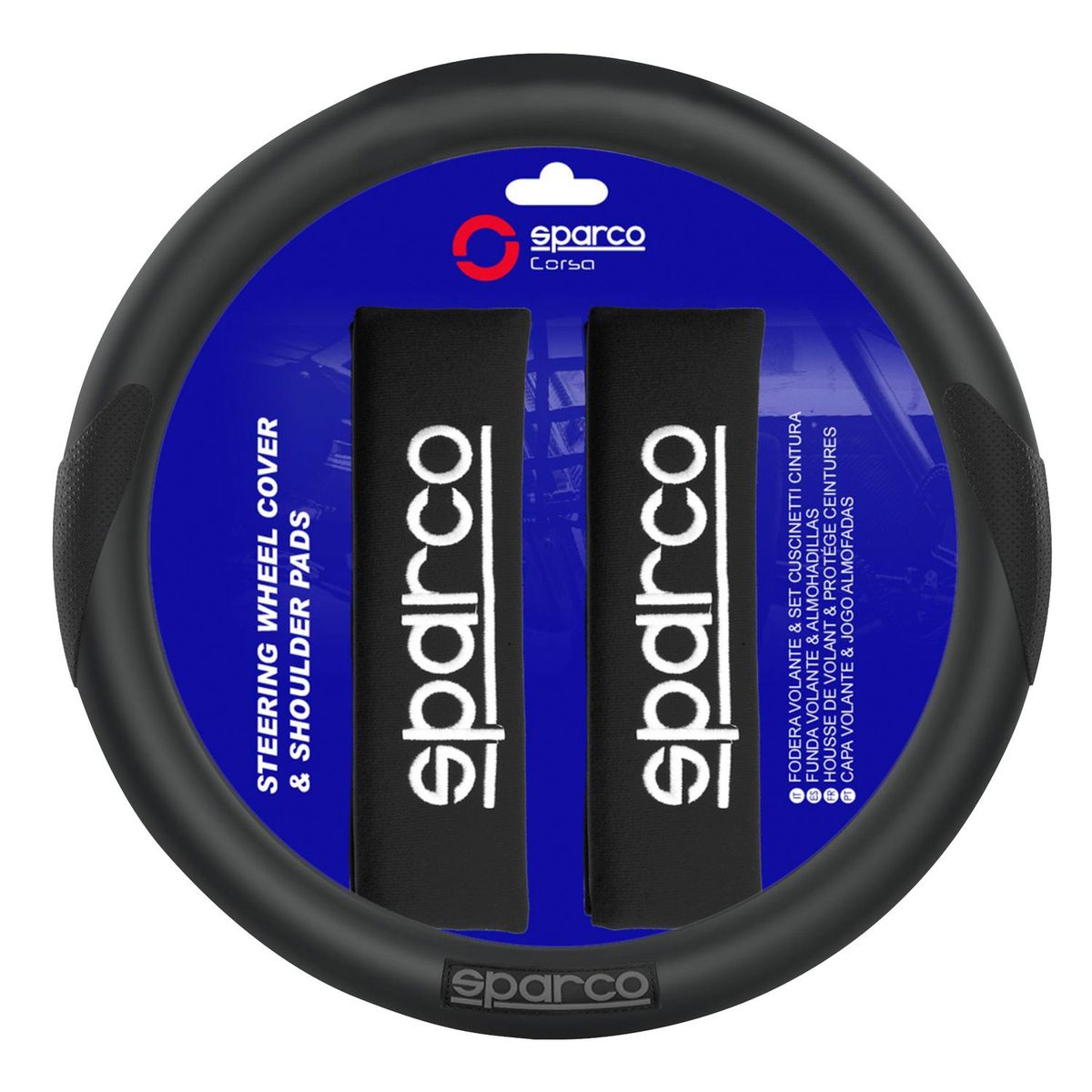 SPARCO - Set Funda Cubre Volante para Auto + 2 Cinturones Negro