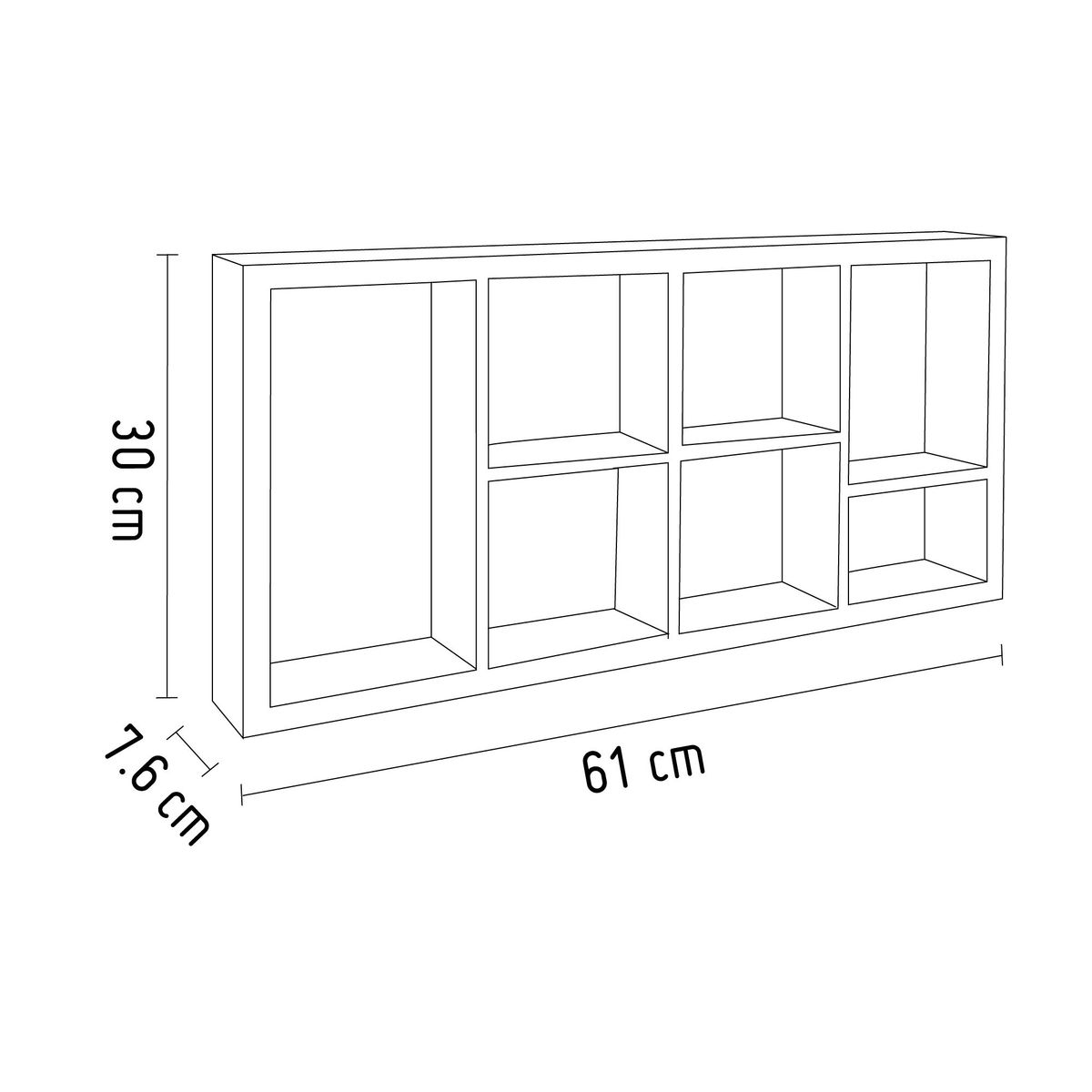 JUST HOME COLLECTION - Repisa 7 Divisiones Negro 61x30x7.6cm