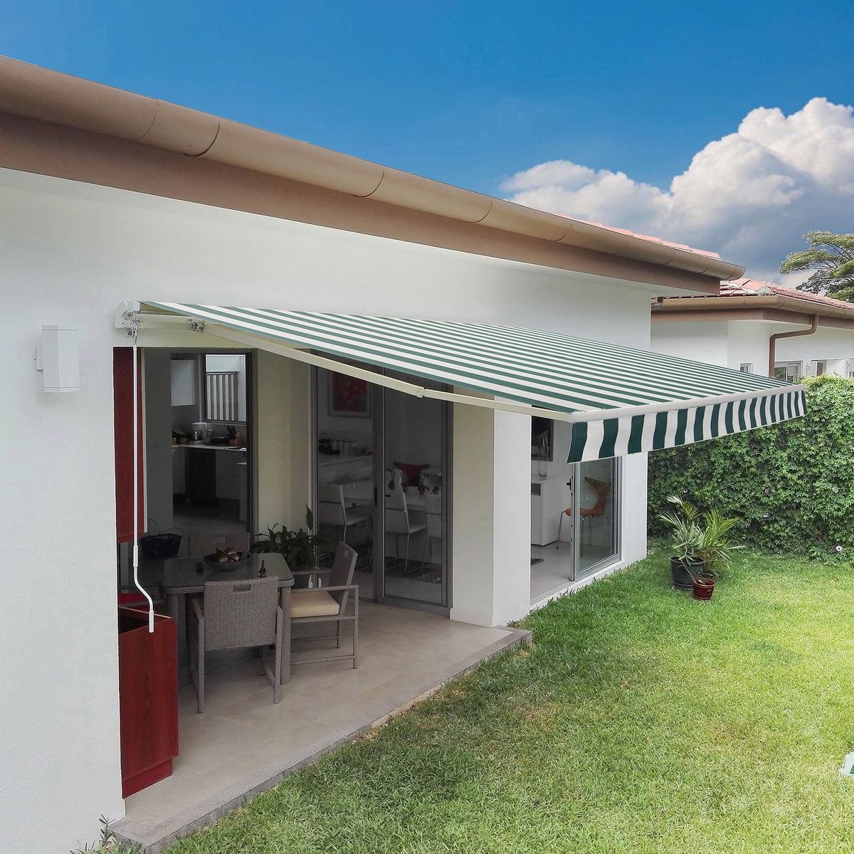 HOLZTEK - Toldo Retráctil 3.95 x 2.50m Rayado Verde/blanco