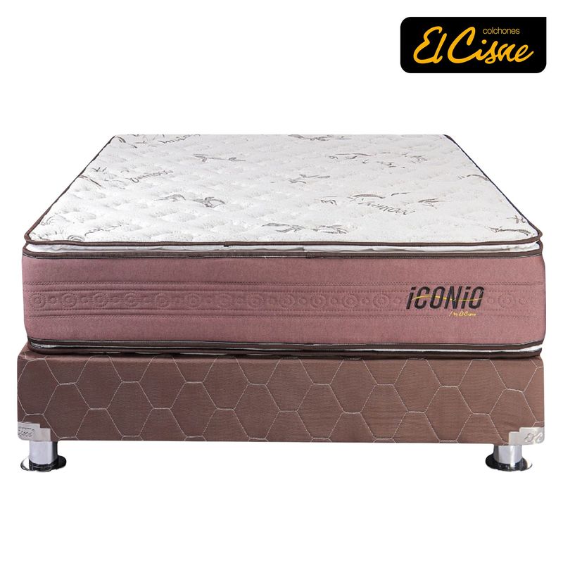 EL CISNE - Cama Americana El Cisne Iconio Queen + Colchón + 2 Almohadas + Protector