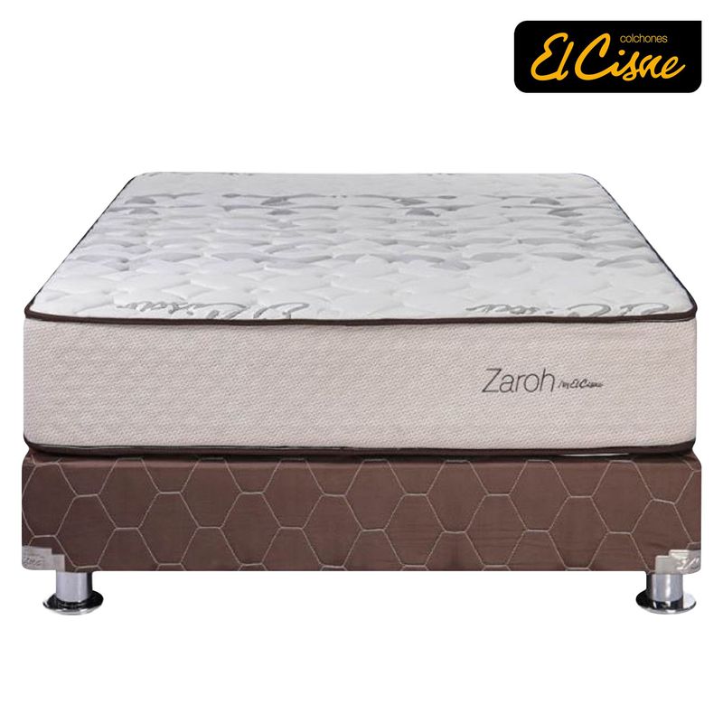 EL CISNE - Cama Americana El Cisne Zaroh Queen + Colchón + 2 Almohadas + Protector