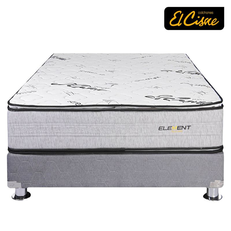 EL CISNE - Cama Americana El Cisne Element 2 Plazas + Colchón + 2 Almohadas + Protector