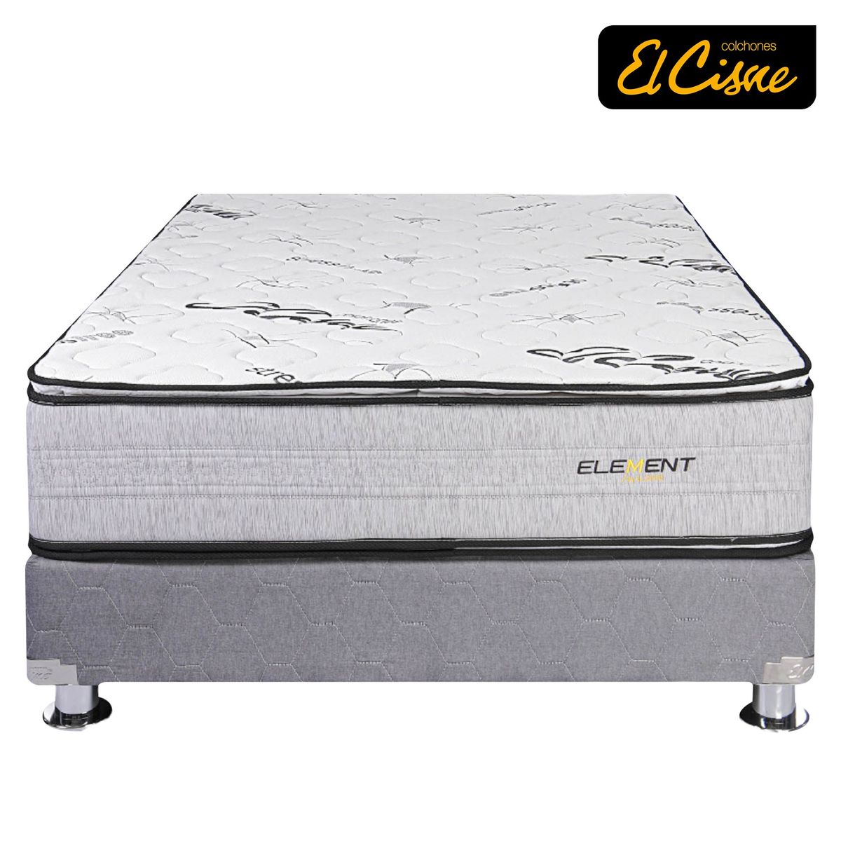 EL CISNE - Cama Americana El Cisne Element King + Colchón + 3 Almohadas + Protector