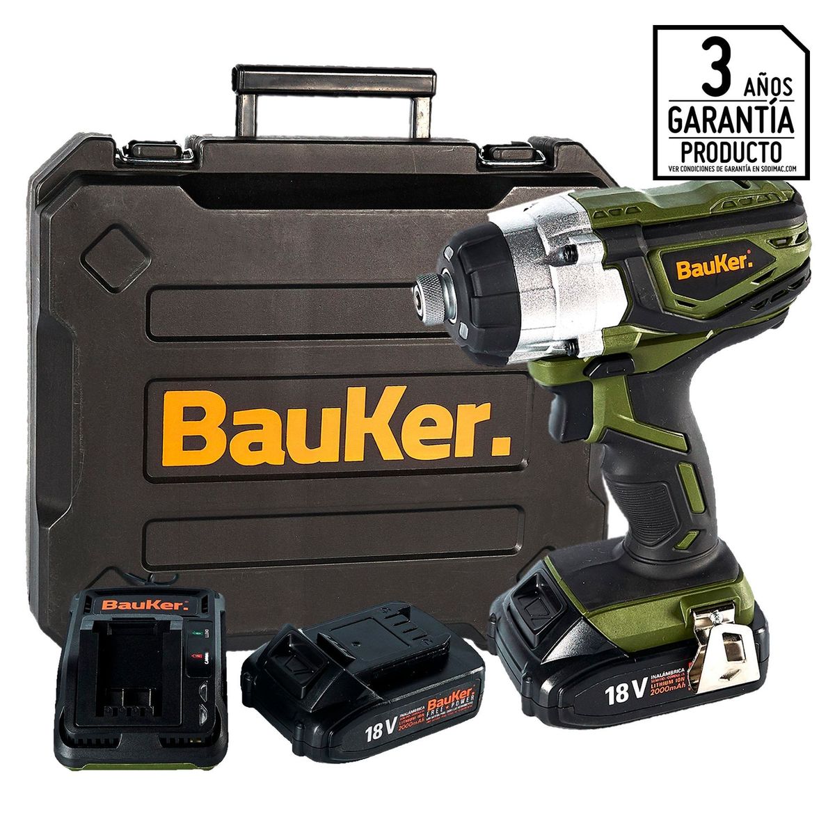 BAUKER - Atornillador De Impacto Inalámbrico Bauker 1/4" 18V + Maletín
