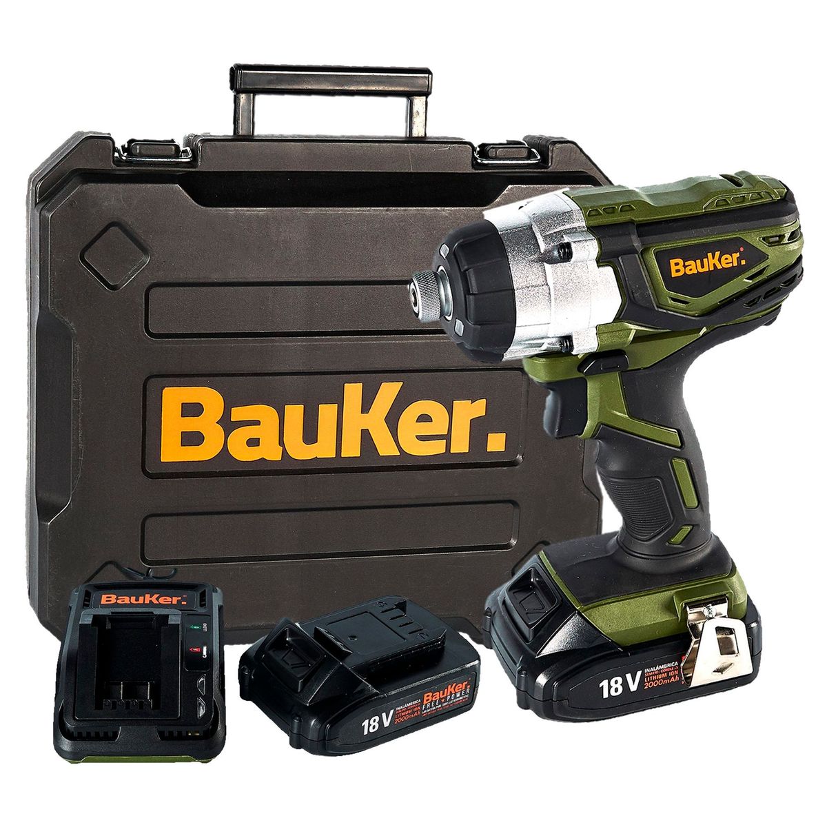 BAUKER - Atornillador De Impacto Inalámbrico Bauker 1/4" 18V + Maletín