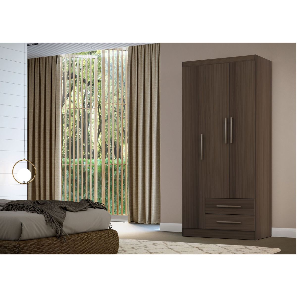 CASA BONITA - Ropero 3 Puertas 2 Cajones 83x47x183cm