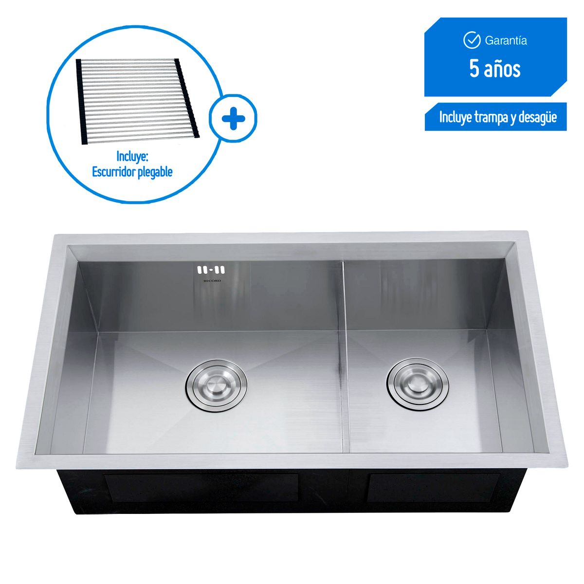 RECORD - Lavadero de Cocina Acero Inoxidable Record 2 Pozas Everest 79x46cm