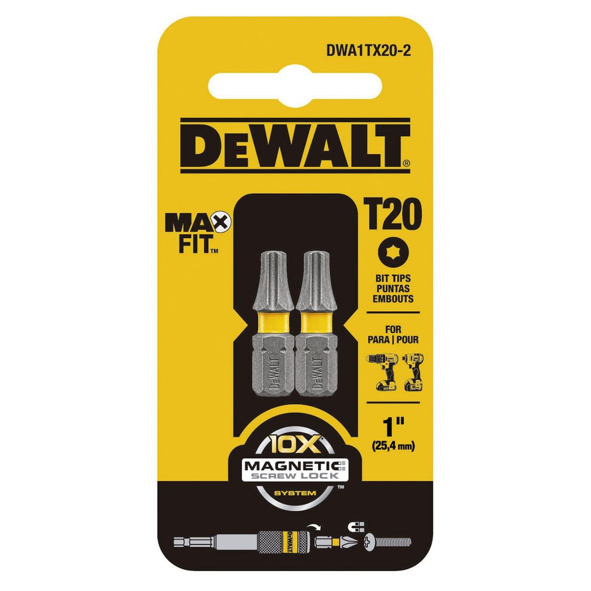 STANLEY - Punta MaxFit Torx 20 de 1 DWA1TX20-2 x 2 Piezas