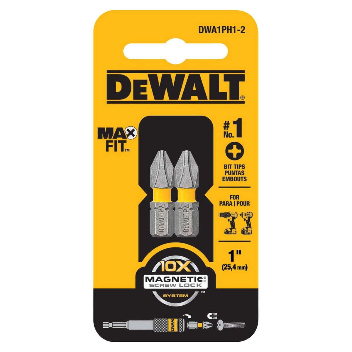 DEWALT - Punta Acero MaxFit Phillips/Cruz 1'' DWA1PH1-2 Dewalt