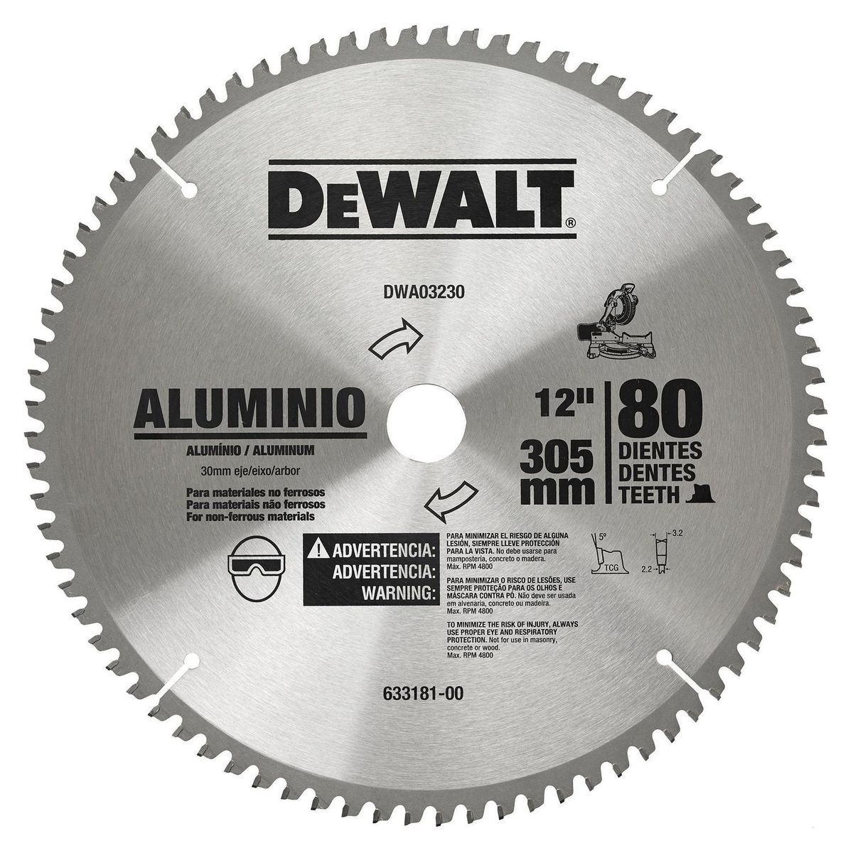 DEWALT - Disco Sierra de metal de 12'' de 80 Dientes Dewalt