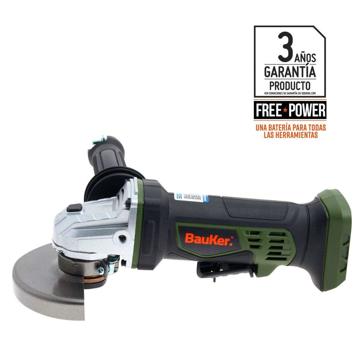 BAUKER - Amoladora Angular Free Power Inalámbrico Bauker 4-1/2" 18V (Sin batería)