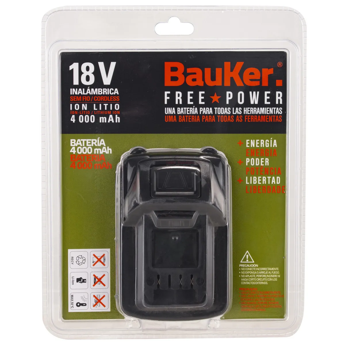 BAUKER - Batería Recargable 18V 4.0Ah Bauker