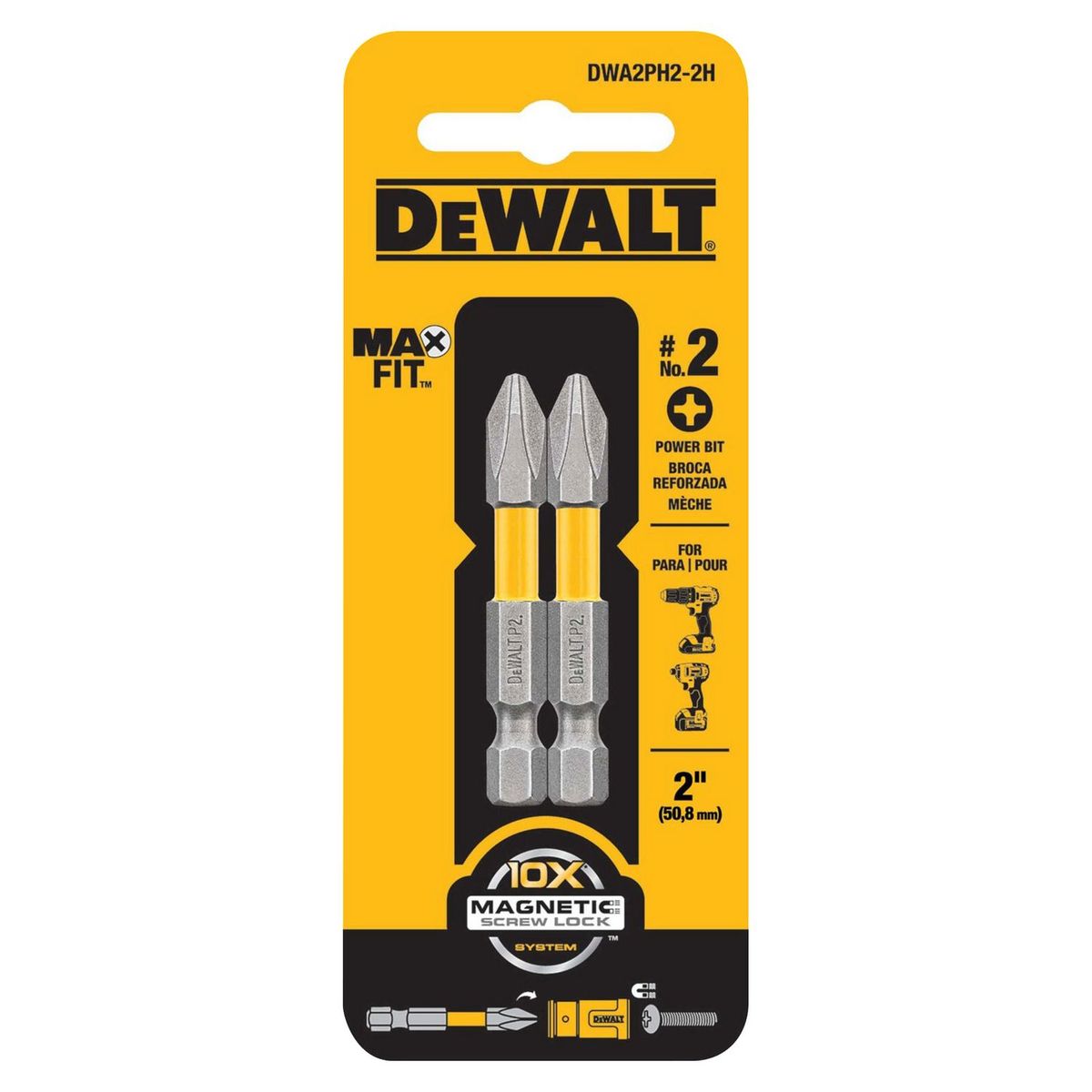 DEWALT - Punta Bimetal MaxFit Phillips/Cruz #2 de 2'' DWA2PH2-2H x 2 Pzs Dewalt