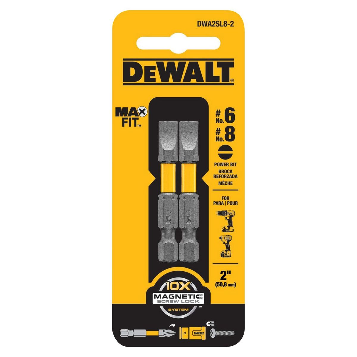 DEWALT - Punta MaxFit Slotted #6 y Slotted #8 de 2'' DWA2SL8-2 Dewalt