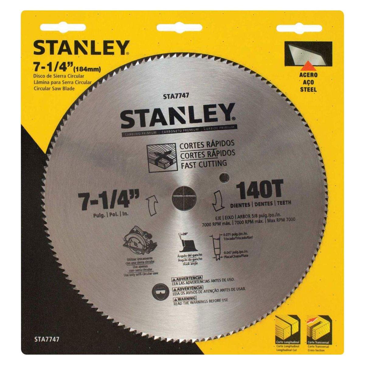 STANLEY - Disco para Madera 7-1/4'' 140 Dientes STA7747 Stanley