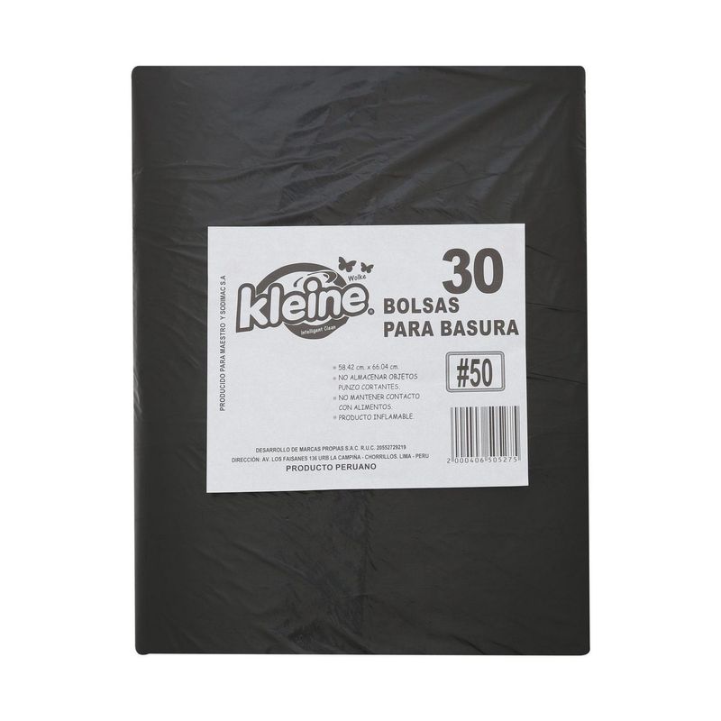 KLEINE WOLKE - Bolsa de Basura Negra 50L x 30 unid.