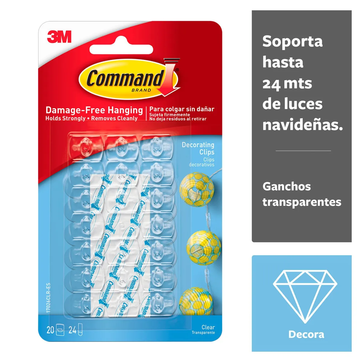 COMMAND - Mini Gancho Command 3M Decorativos Transparentes x 20 unid.