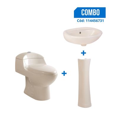 Inodoro One Piece Lara Bone + Lavatorio Lara Bone + Pedestal Lara Bone