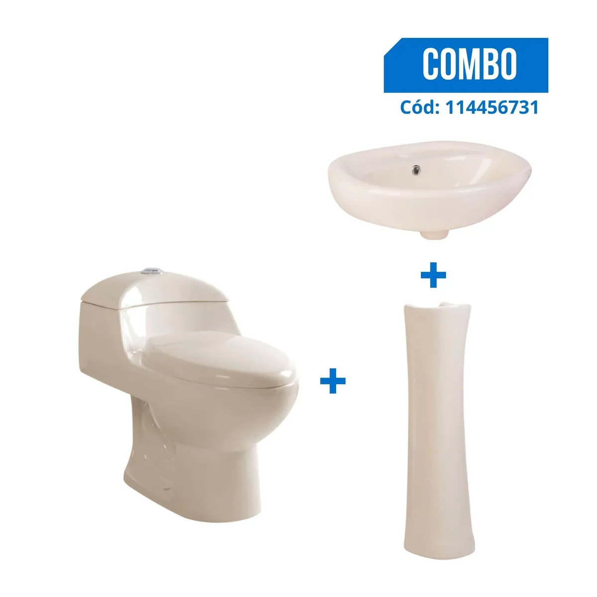  - Inodoro One Piece Lara Bone + Lavatorio Lara Bone + Pedestal Lara Bone