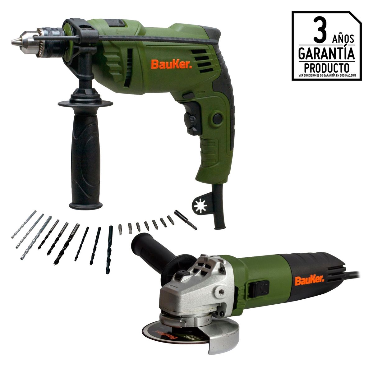 BAUKER - Taladro Percutor Eléctrico Bauker 1/2" 220V + Esmeril Angular Bauker 4 1/2"