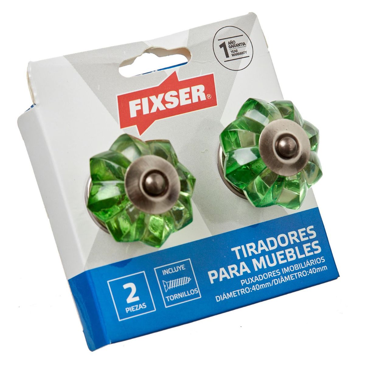 FIXSER - Tirador de Perilla 40 mm. Cristal Verde x 2 unid.