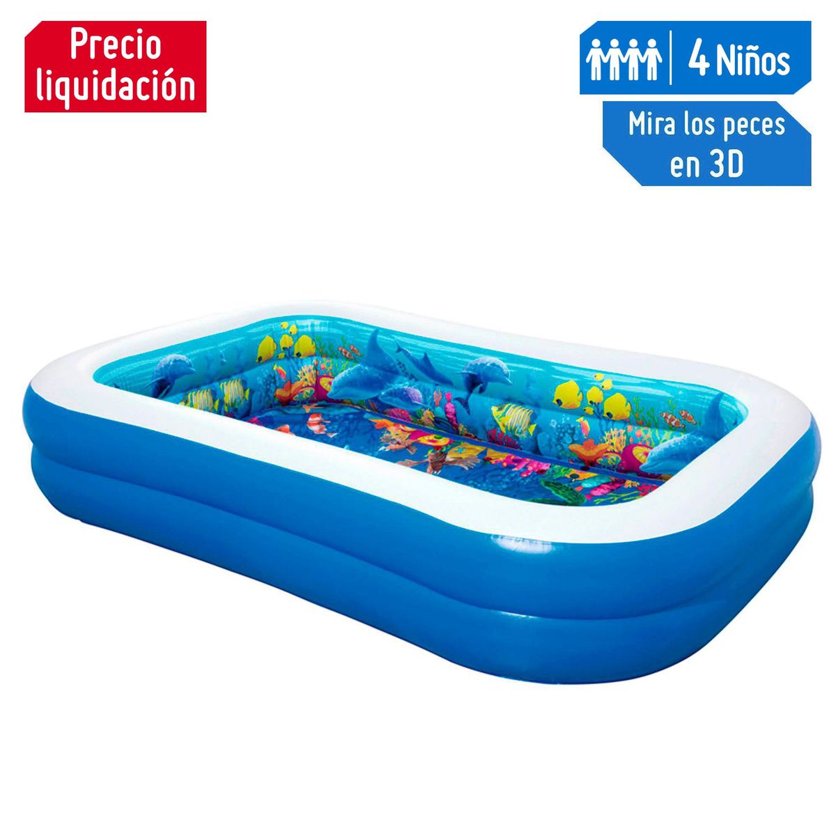 BESTWAY - Piscina Inflable Rectangular Diseño Peces 3D 262x175x51cm