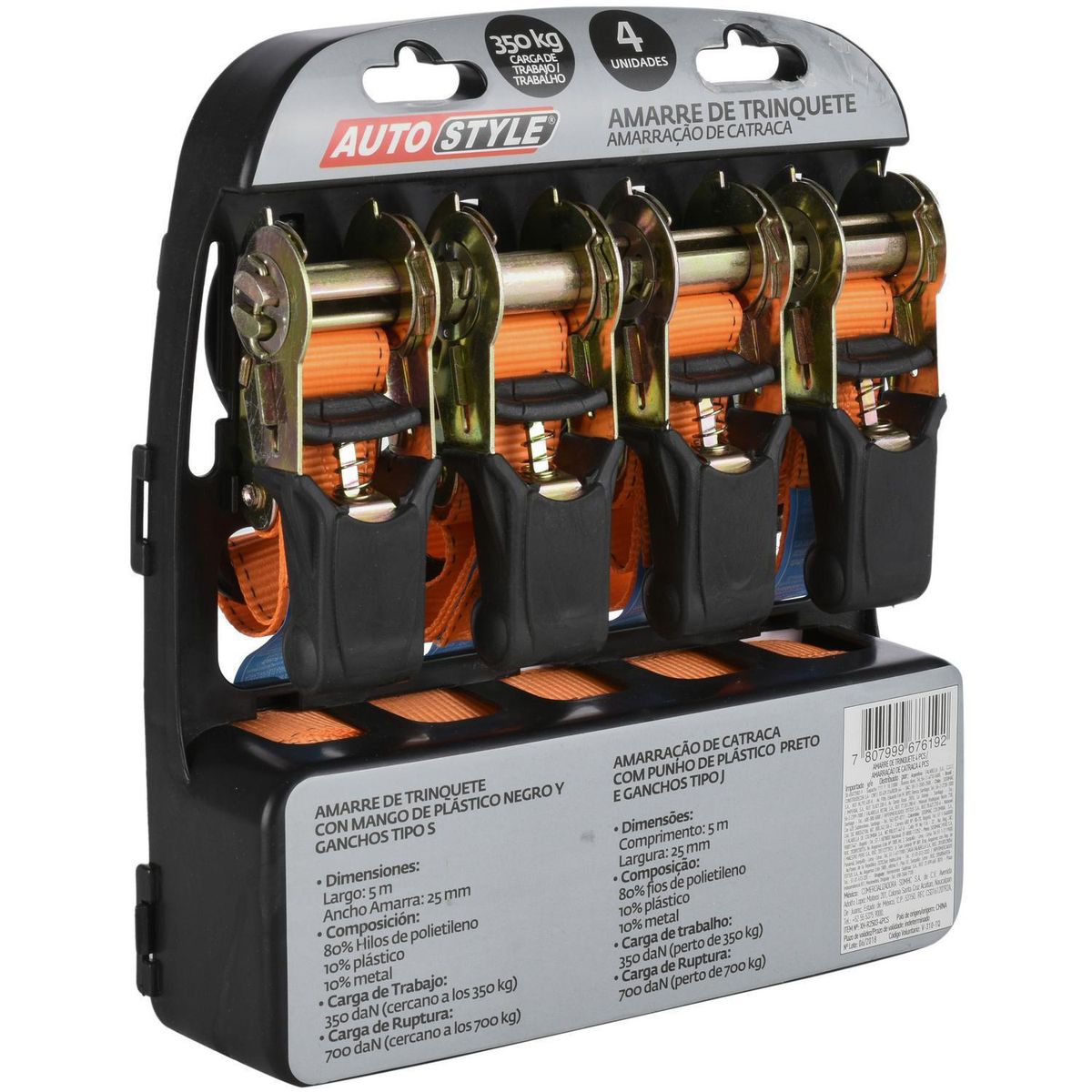 AUTOSTYLE - Set de 4 Correas Ratchet 5m Autostyle