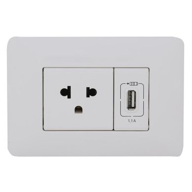 Tomacorriente Simple + 1 Toma USB Matix Blanco