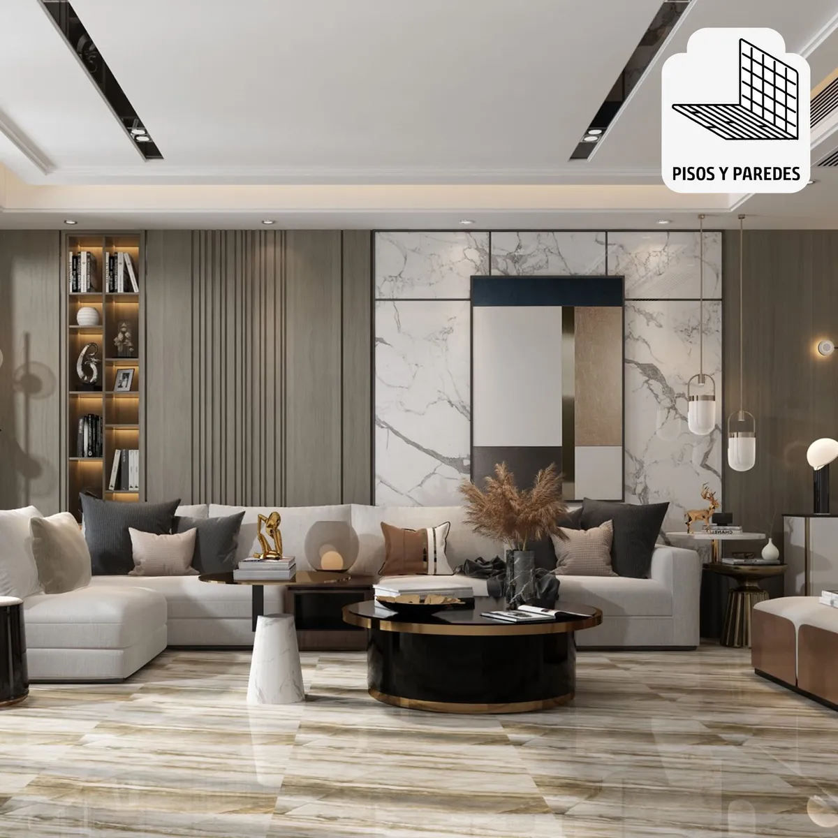 HOLZTEK - Gres Porcelanico Mix Marmolizado 60X60cm 1.44m2 Gris Vitrificado