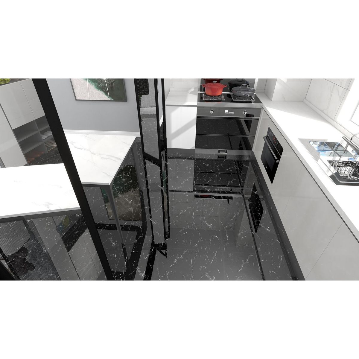 Porcelanato Negro Marmolizado 60X60cm 1.44m2 Nero, marca HOLZTEK - Foto 2