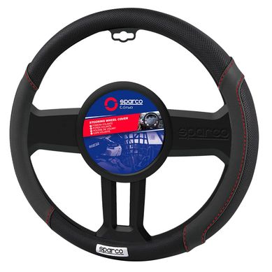 Funda Cubre Volante Para Auto Sparco Premium Negro y Rojo 37 cm