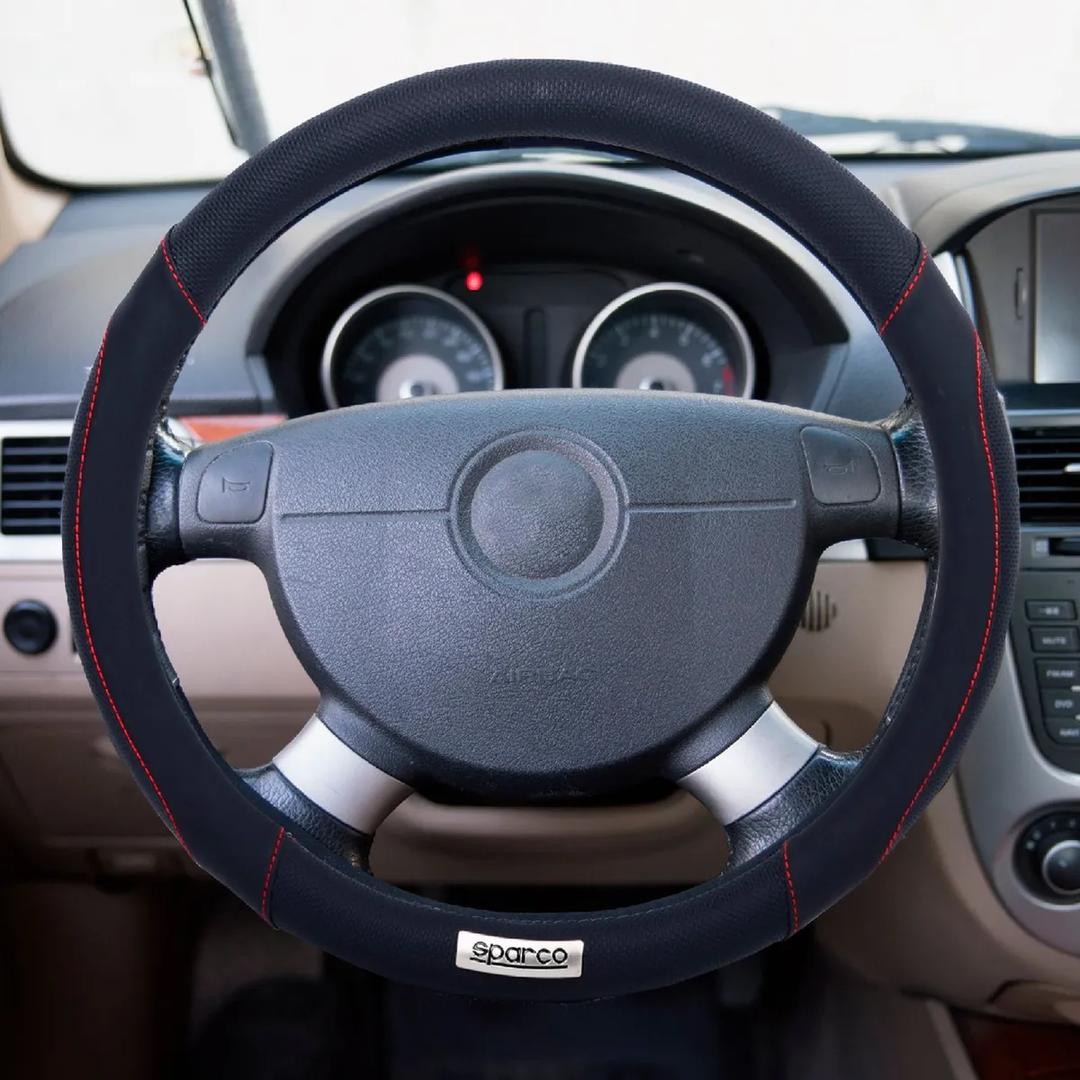 SPARCO - Funda Cubre Volante Para Auto Premium Negro y Rojo 37 cm