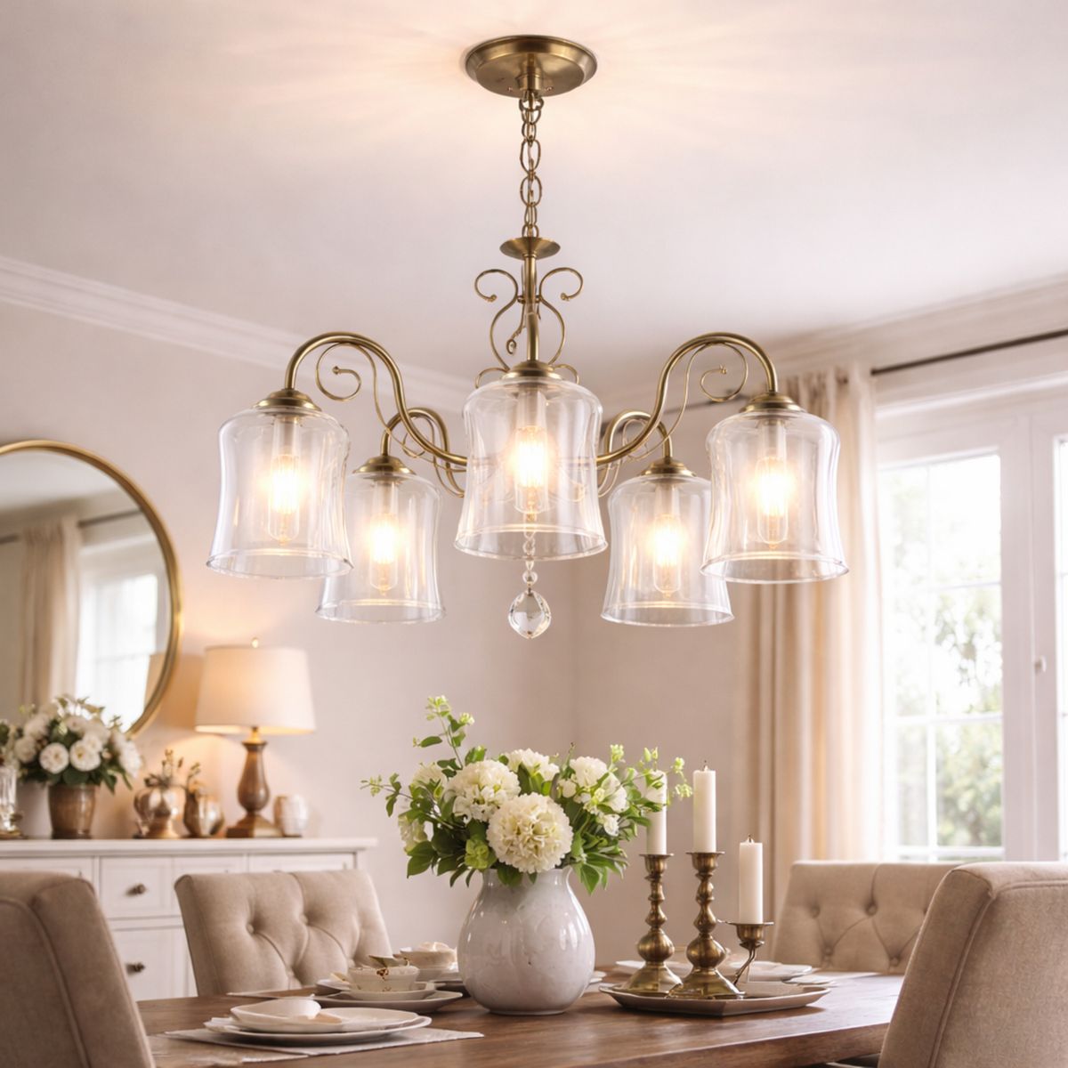 JUST HOME COLLECTION - Lámpara Colgante de Techo 5 Luces Vila Dorada